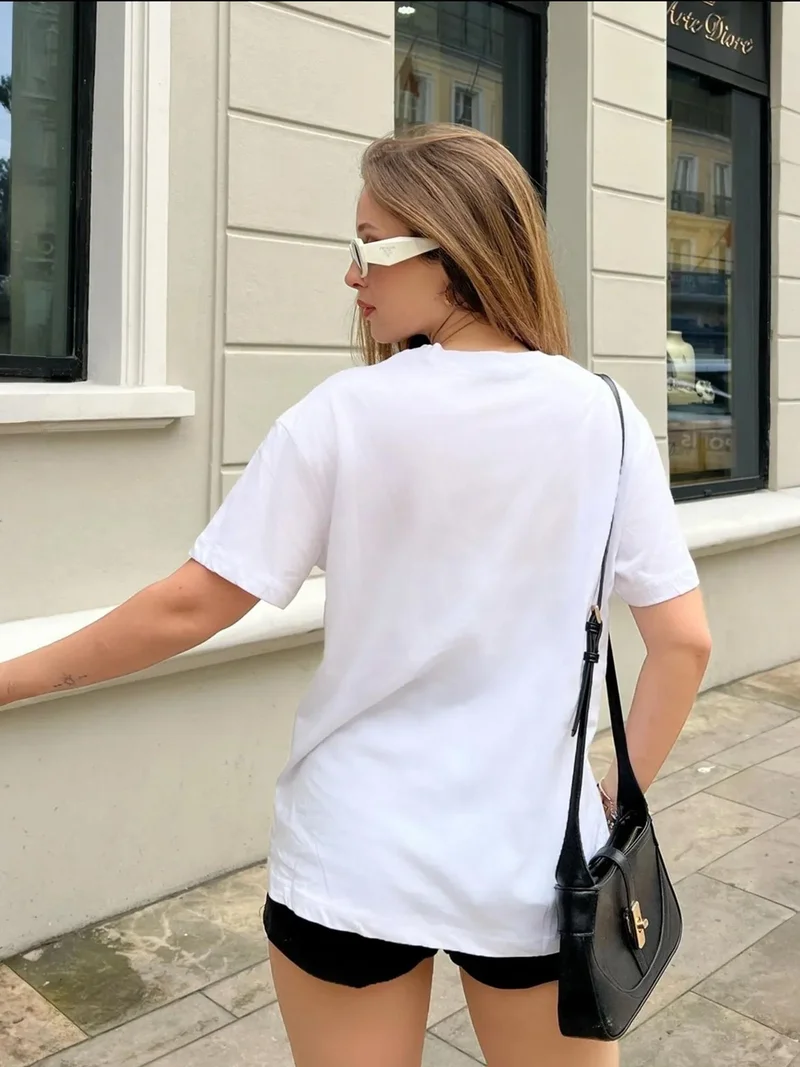 Bianco Lucci White LUCCI Embroidered Crew Neck T-Shirt for Women | Best Price UAE